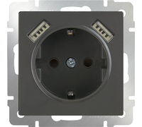 Розетка с заземлением, шторками и USBх2 (серо-коричневый) / WL07-SKGS-USBx2-IP20