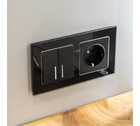 Выключатель двухклавишный с подсветкой (черный матовый) / W1120108