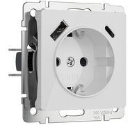 Розетка с заземлением, шторками и USB тип A+C (белый акрил) / W1171741