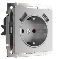 Розетка с заземлением, шторками и USBх2 (серебряный) / W1171506