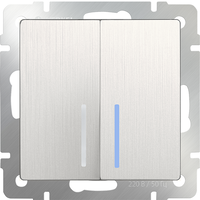 Выключатель двухклавишный проходной с подсветкой (перламутровый рифленый) / WL13-SW-2G-2W-LED