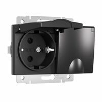 Розетка двойная влагозащ. с зазем. с защит. крышками и шторками (черный матовый) / W1172208