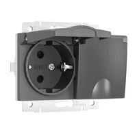 Розетка двойная влагозащ. с зазем. с защит. крышками и шторками (графит рифленый) / W1172204