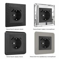 Розетка с заземлением, шторками и USB тип A+C (черный) / W1171708