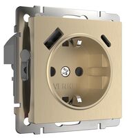 Розетка с заземлением, шторками и USB тип A+C (шампань рифленый ) / W1171710