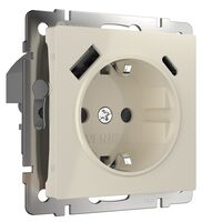 Розетка с заземлением, шторками и USB тип A+C (слоновая кость) / W1171703