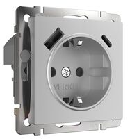Розетка с заземлением, шторками и USB тип A+C (серебряный) / W1171706