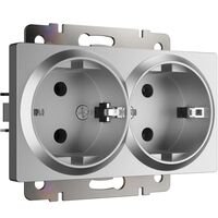 Розетка двойная с заземлением (серебряный матовый) / W1172065