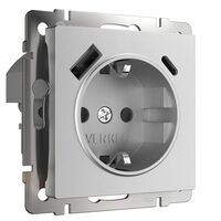Розетка с заземлением, шторками и USB тип A+C (серебряный матовый) / W1171765