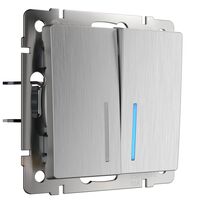 Выключатель двухклавишный с подсветкой (cеребряный рифленый) / W1120109