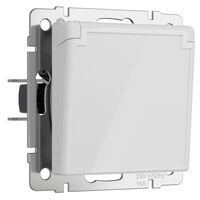 Розетка влагозащ. с зазем. с защит. крышкой и шторками (белый акрил) / W1171241