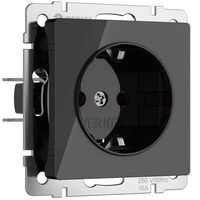 Розетка с заземлением и шторками (черный акрил) / W1171148