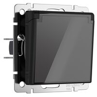 Розетка влагозащ. с зазем. с защит. крышкой и шторками (черный акрил) / W1171248