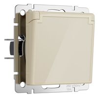 Розетка влагозащ. с зазем. с защит. крышкой и шторками (айвори акрил) / W1171243