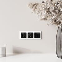 Розетка с заземлением, шторками и USB тип A+C (черный акрил) / W1171748