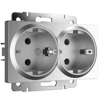 Розетка двойная с заземлением (серебряный  рифленый) / W1172009