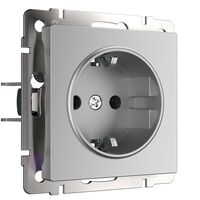 Розетка с заземлением, безвинтовой зажим (серебряный) / WL06-10-01