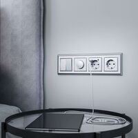 Выключатель двухклавишный проходной с подсветкой (серебряный) / WL06-SW-2G-2W-LED