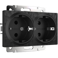 Розетка двойная с заземлением (черный, Hammer) / W1272008