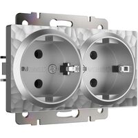 Розетка двойная с заземлением (серебряный, Hammer) / W1272006