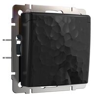 Розетка влагозащ. с зазем. с защит. крышкой и шторками (черный, Hammer) / W1271208