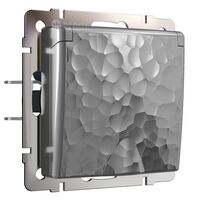 Розетка влагозащ. с зазем. с защит. крышкой и шторками (серебряный, Hammer) / W1271206