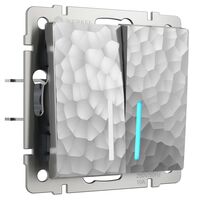 Выключатель двухклавишный проходной с подсветкой (серебряный, Hammer) / W1222106