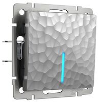 Выключатель одноклавишный проходной с подсветкой (серебряный, Hammer) / W1212106