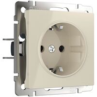 Розетка с заземлением и шторками (слоновая кость) / W1171103