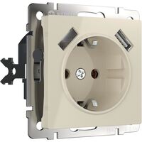 Розетка с заземлением, шторками и USBх2 (слоновая кость) / W1171503