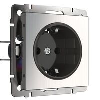Розетка с заземлением и шторками (глянцевый никель) / W1171102