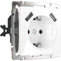 Розетка с заземлением, шторками и USBх2 (белый) / W1171501