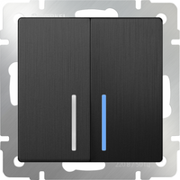 Выключатель двухклавишный с подсветкой (графит рифленый) / WL04-SW-2G-LED