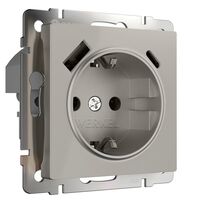 Розетка с заземлением, шторками и USB тип A+C (дымчатый) / W1271704