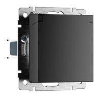 Розетка влагозащ. с зазем. с защит. крышкой и шторками (черный матовый) / W1171208