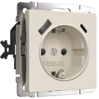 Розетка с заземлением, шторками и USB тип A+C (айвори матовый) / Werkel W1171762